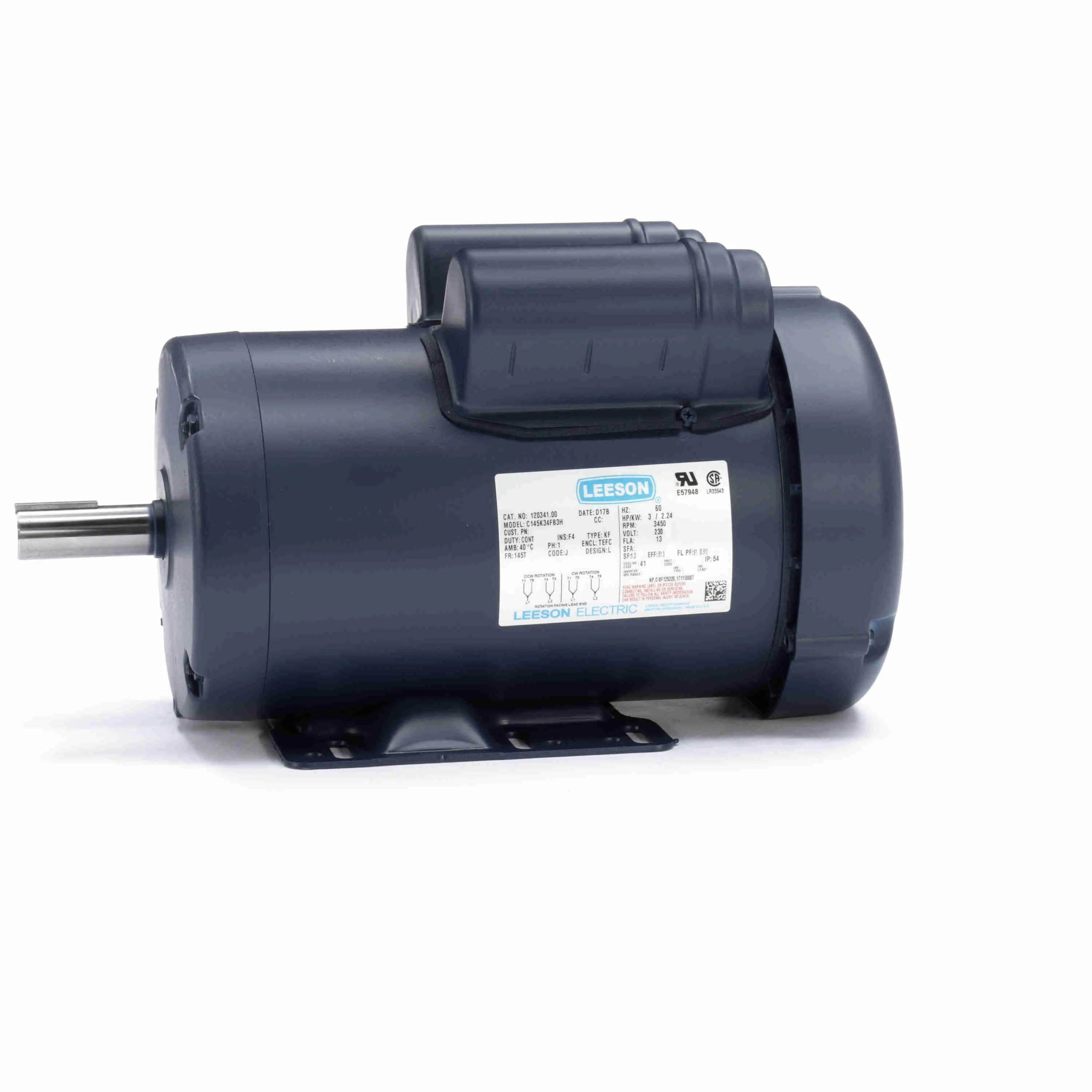 General Purpose Motor, 3 HP, 1 Phase, 60 Hz, 230V, 3600 RPM