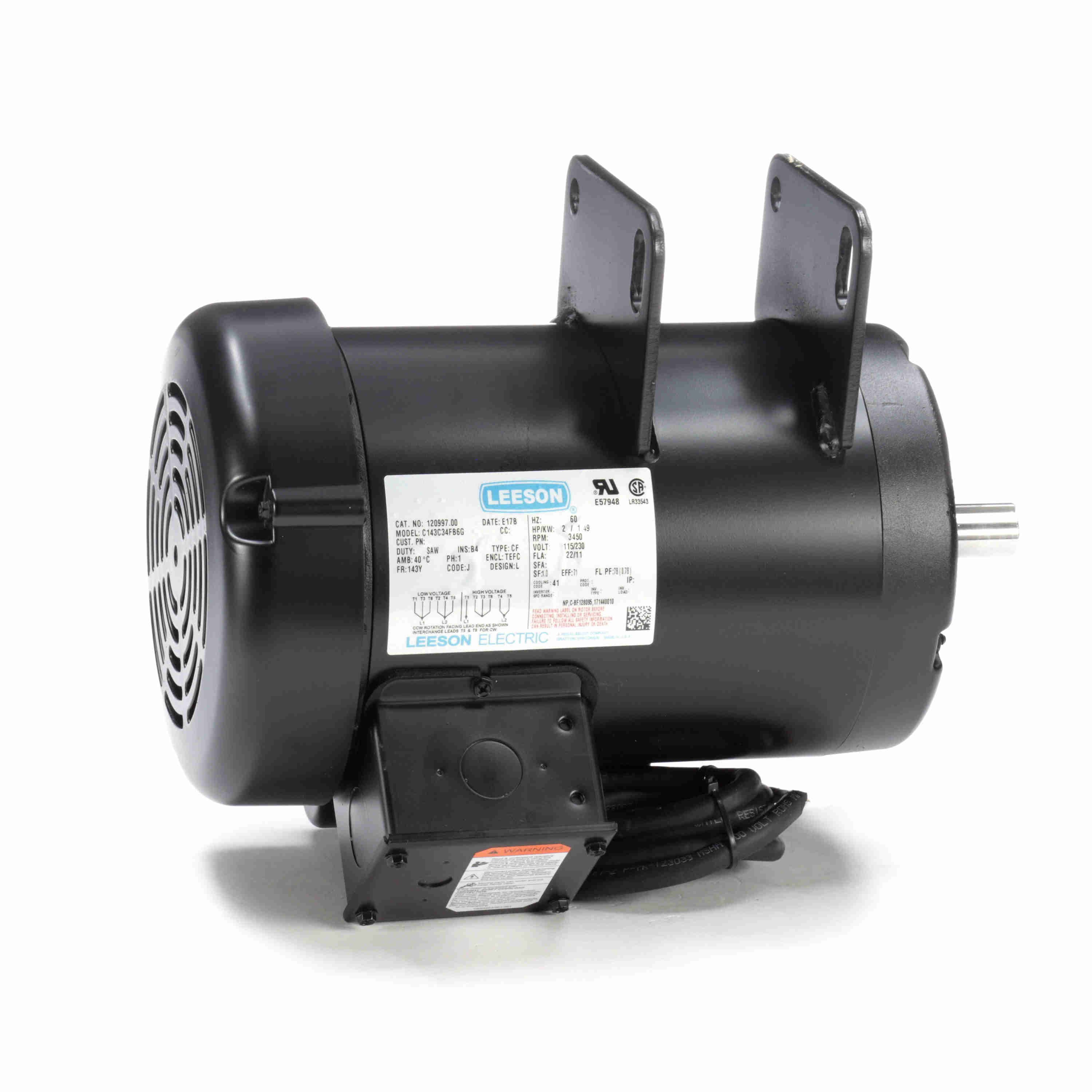 Motor, 2 HP, 1 Phase, 60 Hz, 115/230V, 3600 RPM