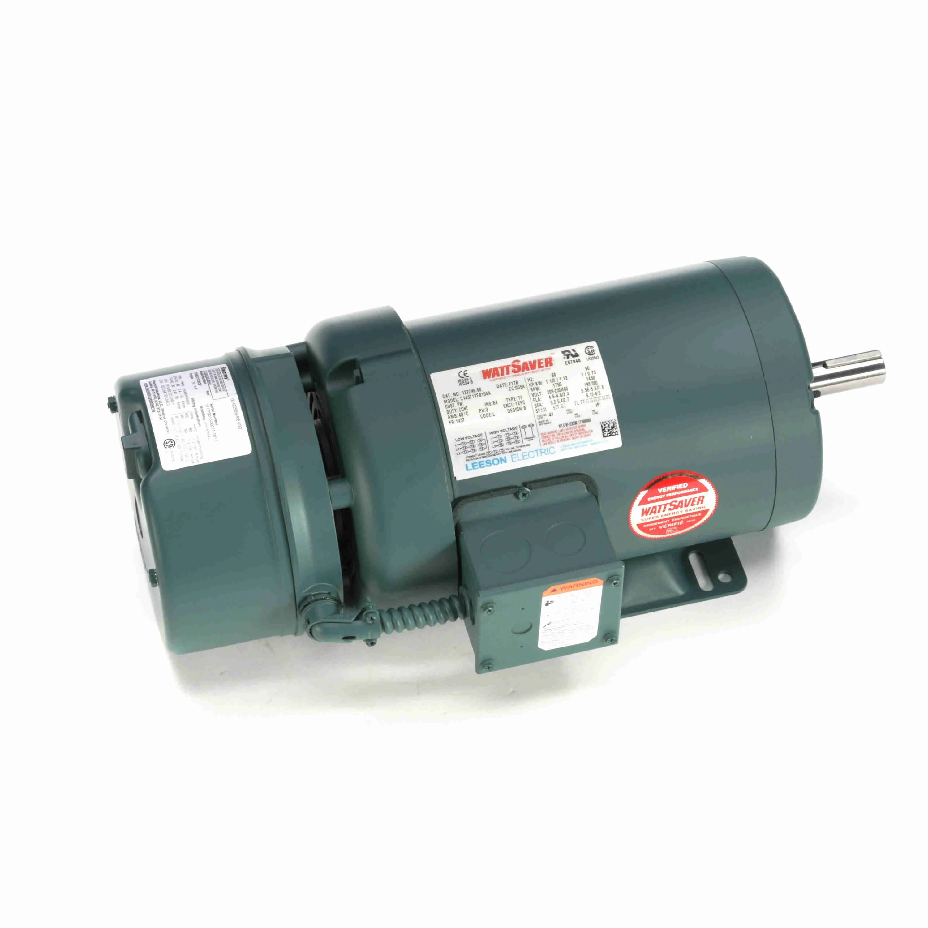 Brake Motor, 1.50 and 1 HP, 3 Phase, 60/50 Hz, 230/460 and 190/380V, 1800 and 1500 RPM