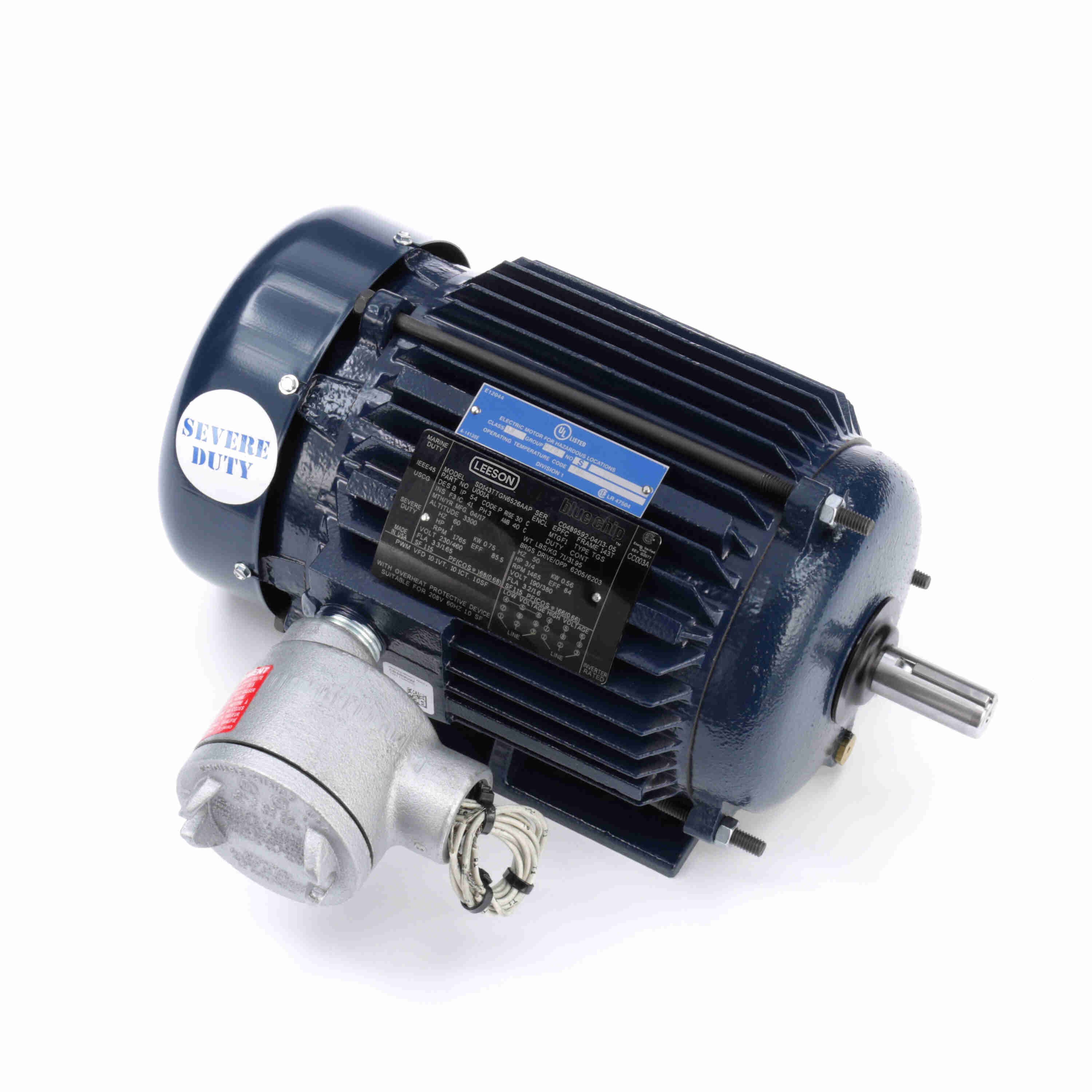 Explosion Proof Motor, 1/0.75 HP, 3 Phase, 60/50 Hz, 230/460 and 190/380 V, 1800 RPM