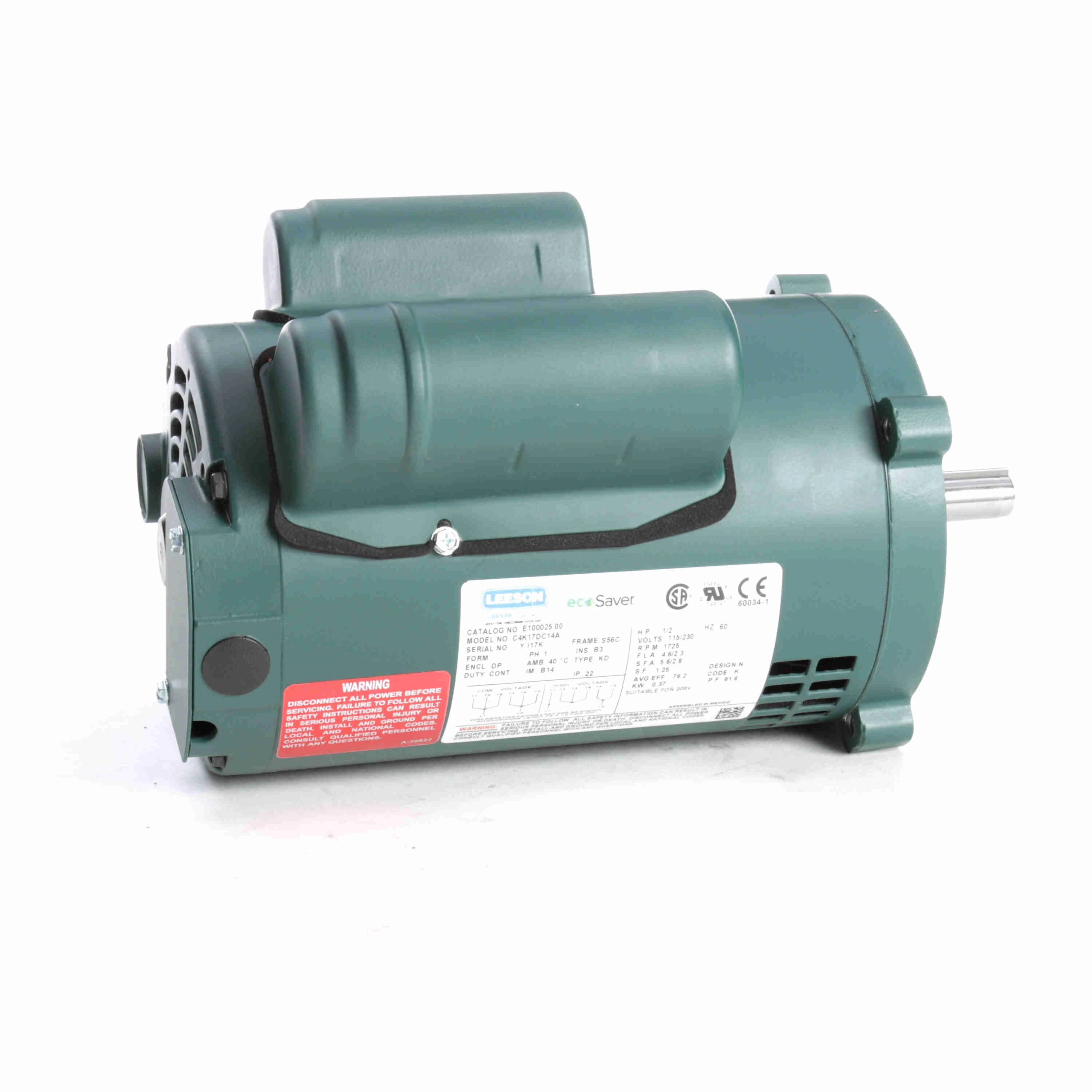General Purpose Motor, 0.50 HP, 1 Phase, 60 Hz, 115/230V, 1800 RPM