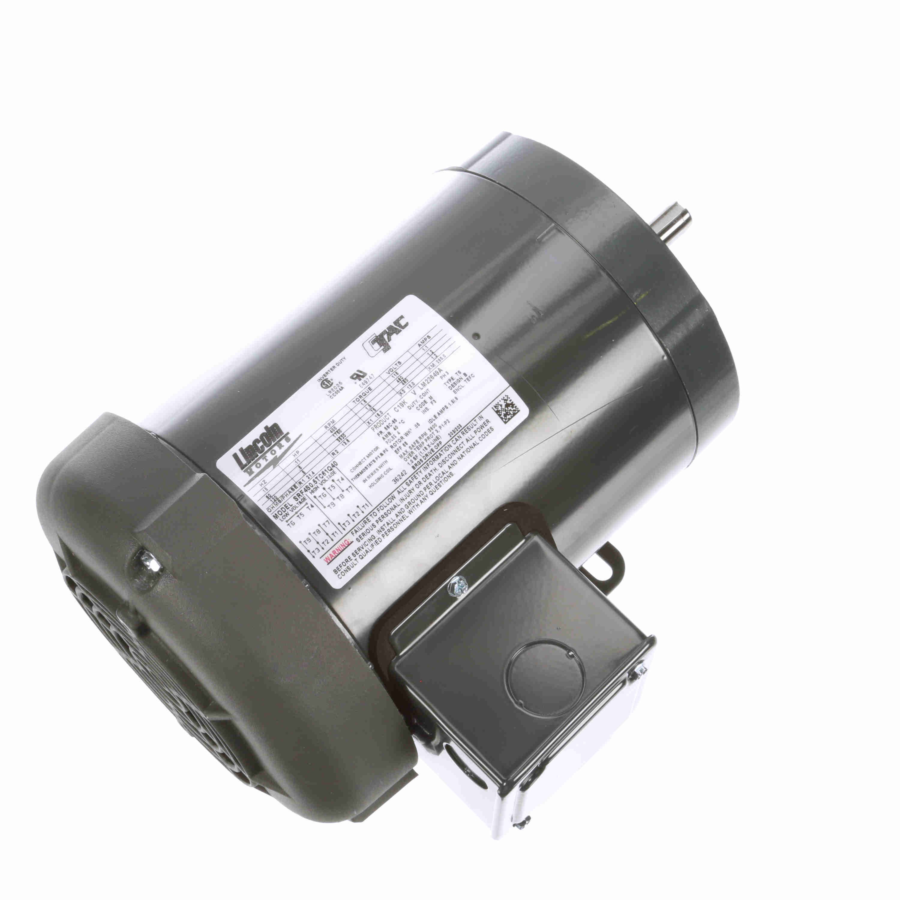 Speed Ratio Motor, 0.50 HP, 3 Phase, 60 Hz, 230/460 V, 1800 RPM, 56C Frame, TEFC