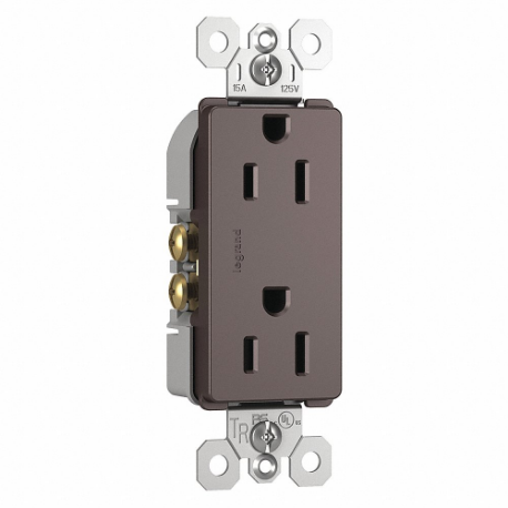 LEGRAND 885TRDBCC12 Receptacle, Duplex, 5-15R, 15 A, 125V AC, Brown, 2 Poles, Push Inch Size, Tamper Resistant | CR8PVT 56FN02