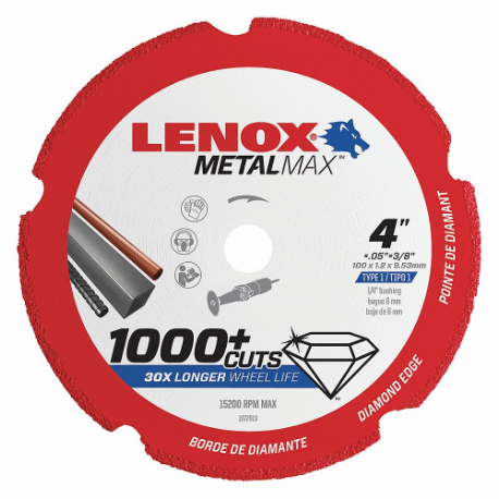LENOX TOOLS 1972919 Abrasive Cut-Off Wheel, 4 Inch Blade Dia, 3/8 Inch Arbor Size | CR9FUM 48RW96