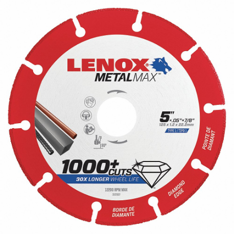 LENOX TOOLS 1972922 Abrasive Cut-Off Wheel, 5 Inch Blade Dia, 7/8 Inch Arbor Size | CR9FUP 48RW99