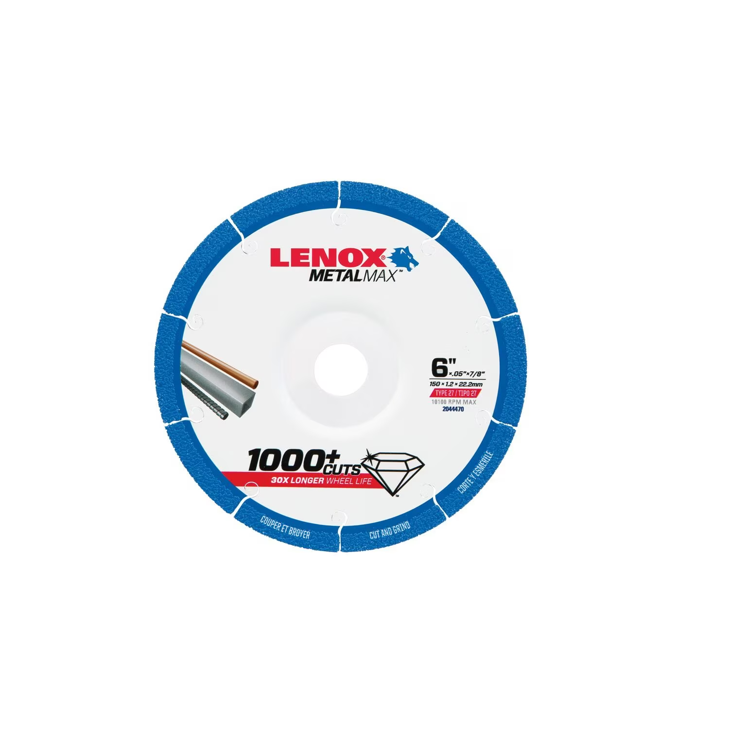 LENOX TOOLS 2044470 Abrasive Cut-Off Wheel, 6 Inch Abrasive Wheel Dia, Diamond, Type 27, 7/8 Inch Size | CR8TRU 493Z17