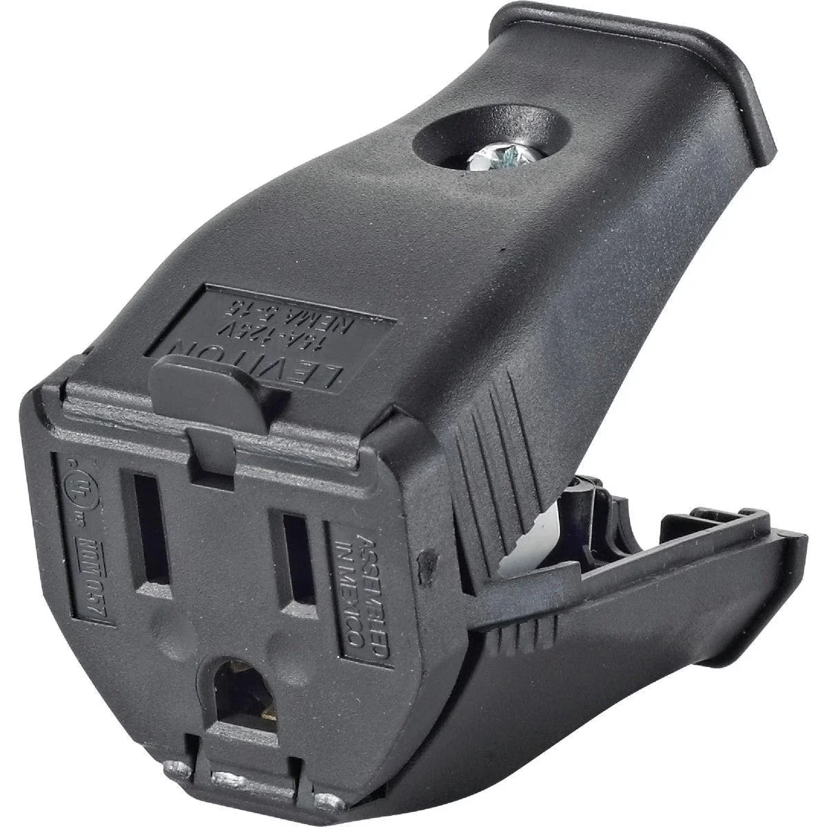 15A 125V 3-Wire 2-Pole Clamp Tight Cord Connector, Black