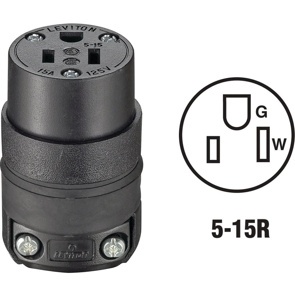 15A 125V 3-Wire 2-Pole Rough Use Cord Connector
