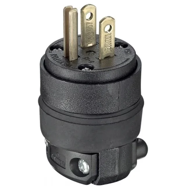 Commercial Grade Heavy Duty Straight Blade Rubber Plug, 15 Amp, Black