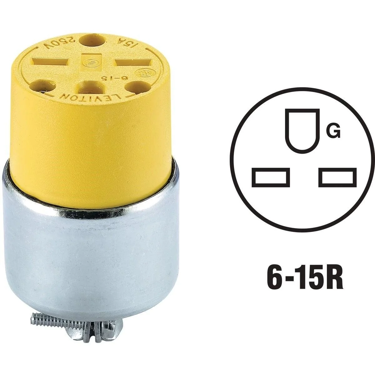 15A 250V 3-Wire 2-Pole Armored Cord Connector