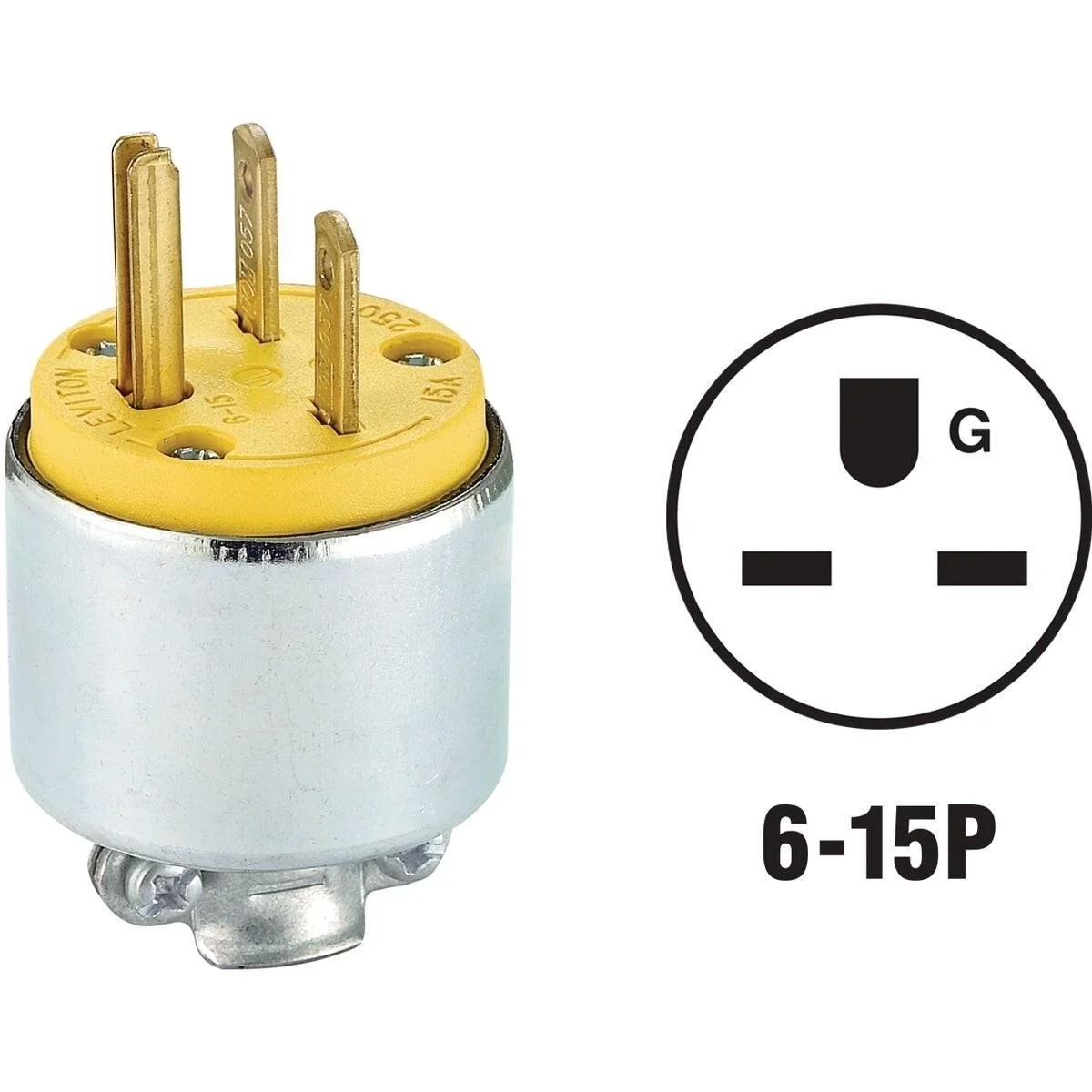 15A 250V 3-Wire 2-Pole Armored Cord Plug