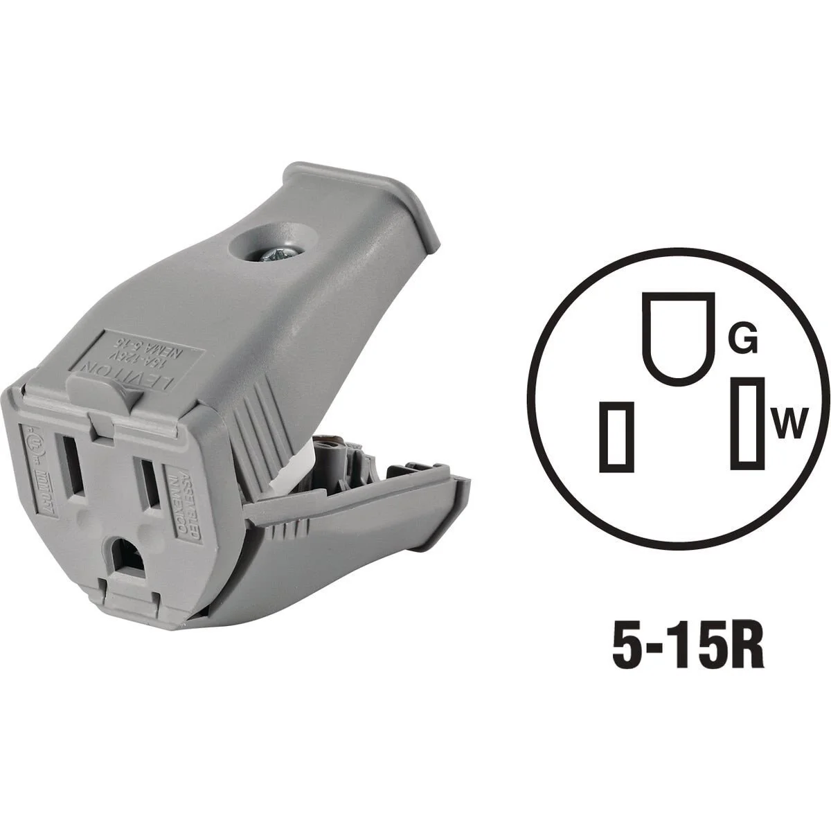 15A 125V 3-Wire 2-Pole Clamp Tight Cord Connector, Gray