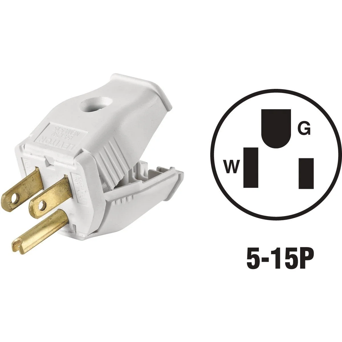 15A 125V 3-Wire 2-Pole Clamp Tight Cord Plug, White
