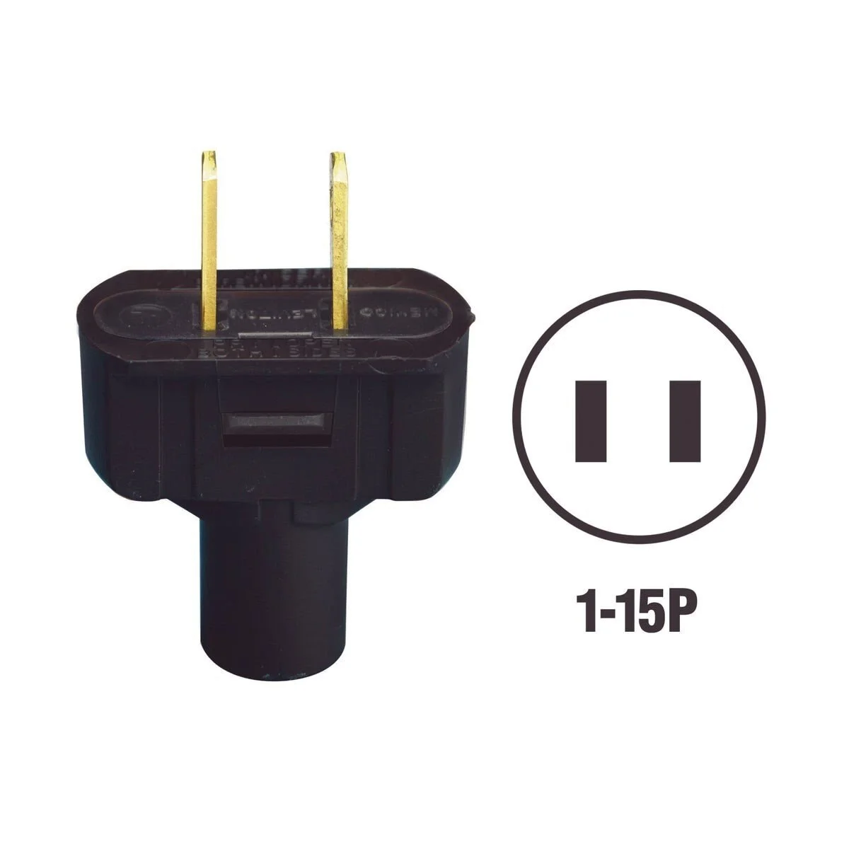 15A 125V 2-Wire 2-Pole Vinyl Cord Plug, Black