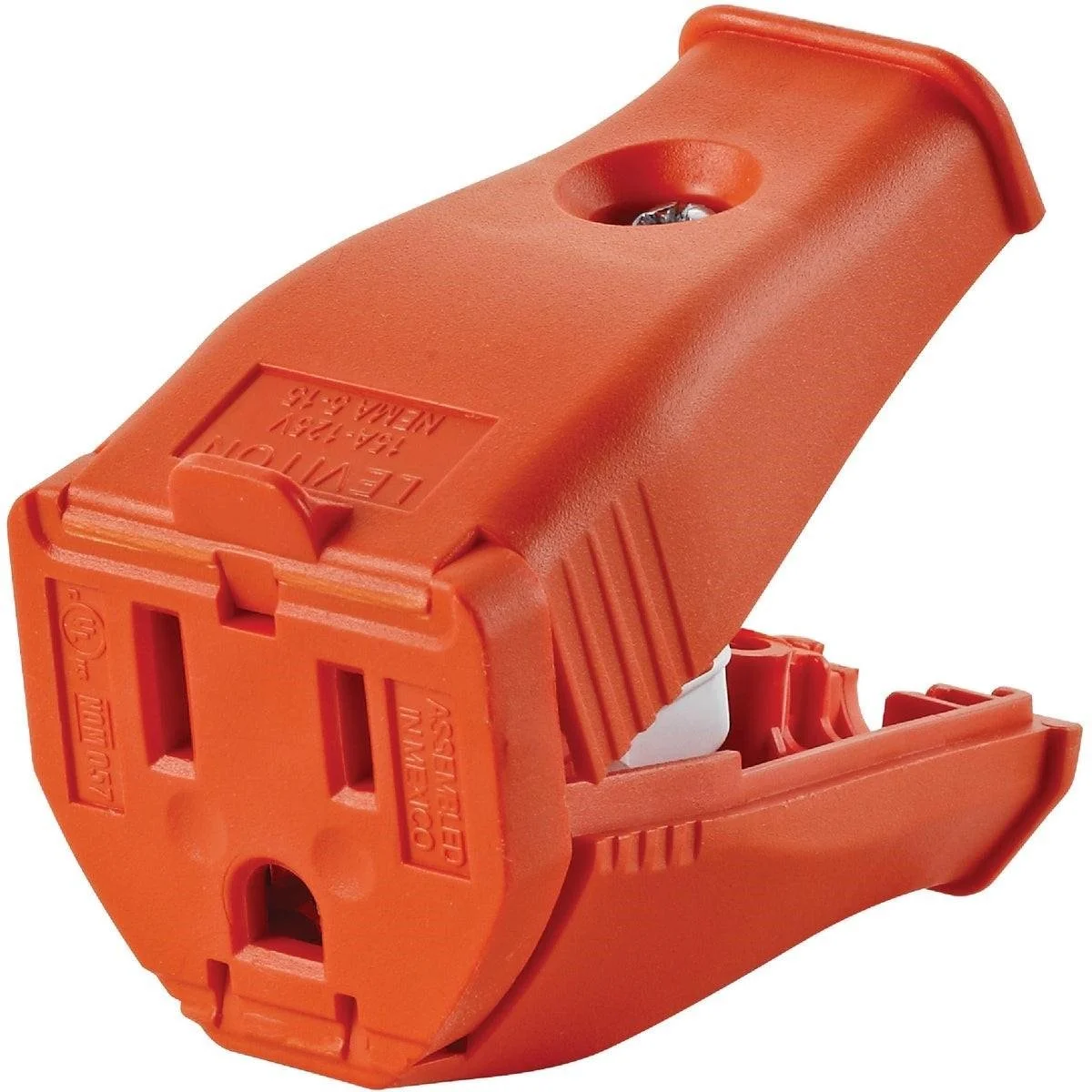 15A 125V 3-Wire 2-Pole Clamp Tight Cord Connector, Orange