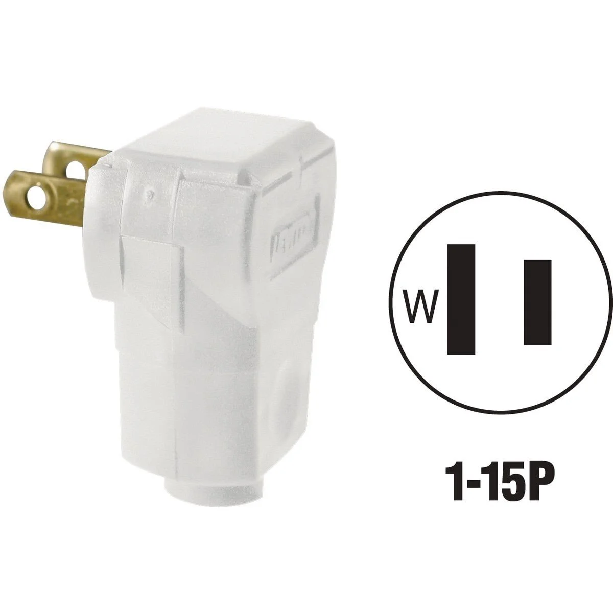 15A 125V 2-Wire 2-Pole Angle Cord Plug, White