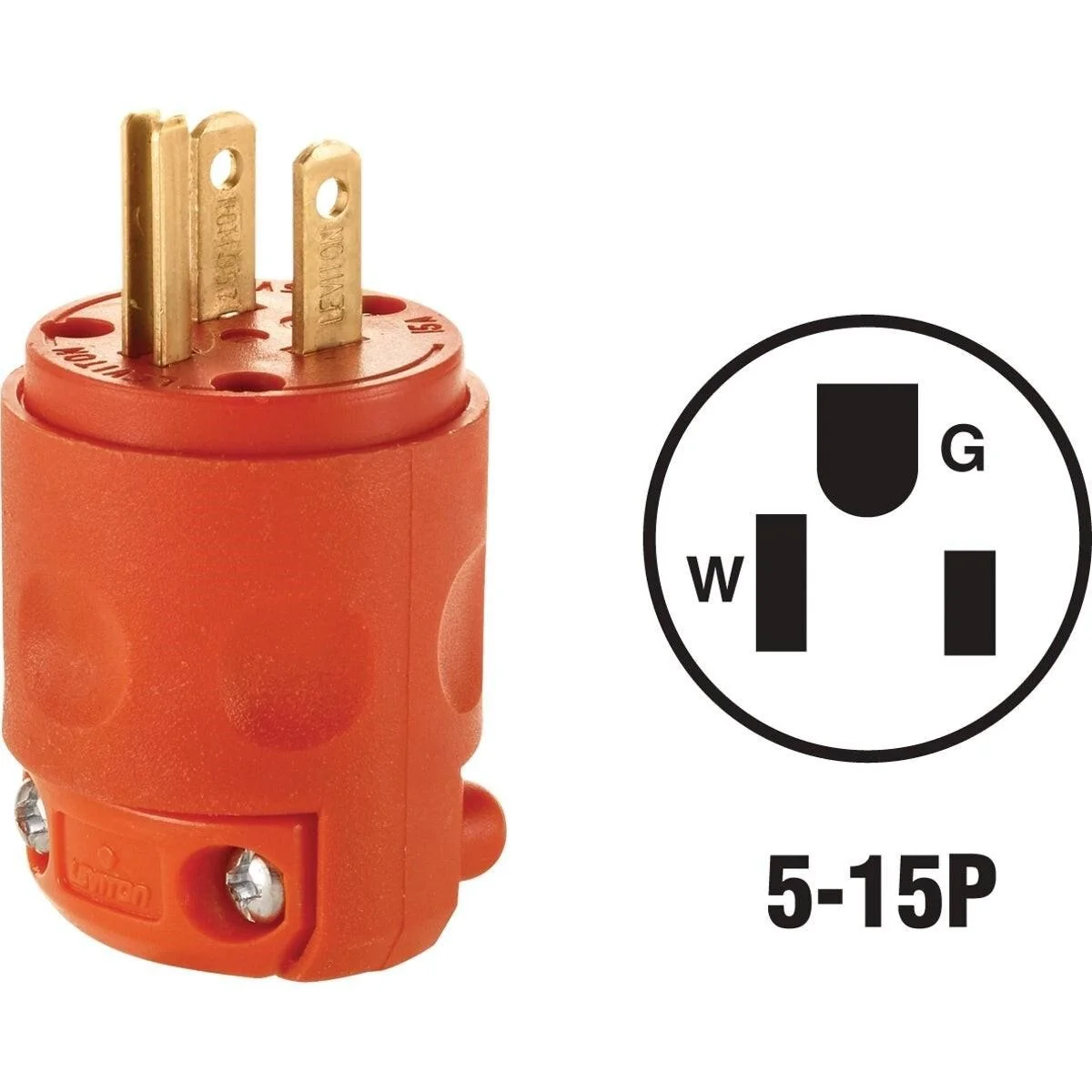 15A 125V 3-Wire 2-Pole Residential Grade Cord Plug, Orange