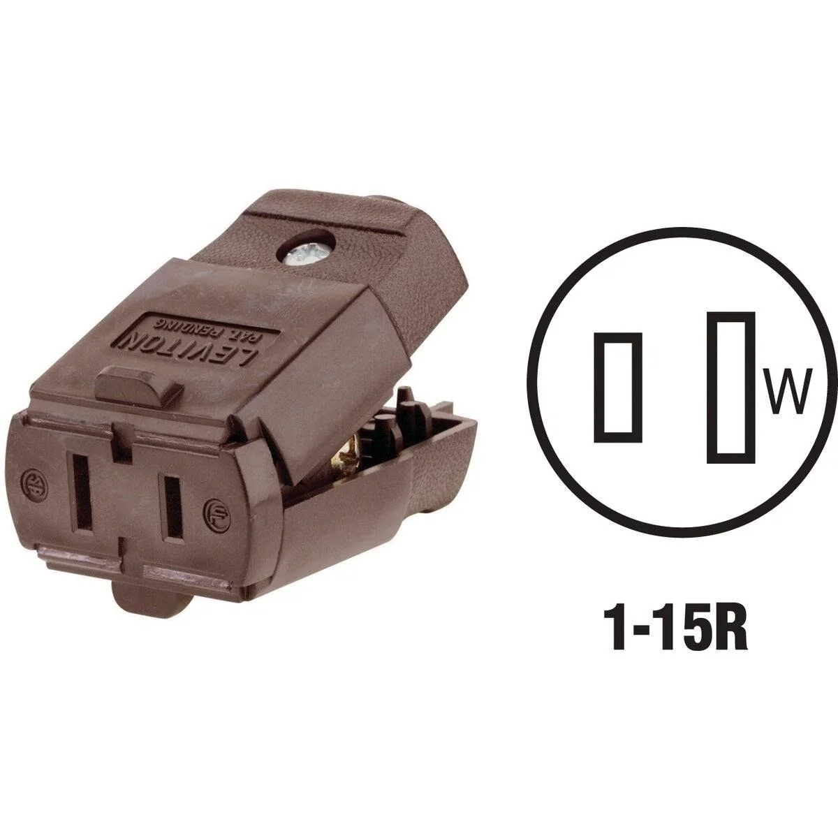 15A 125V 2-Wire 2-Pole Hinged Cord Connector, Brown