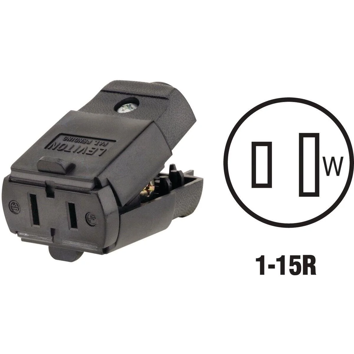 15A 125V 2-Wire 2-Pole Hinged Cord Connector, Black