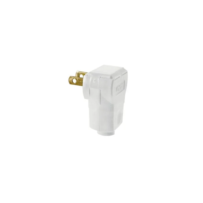 Angled Straight Blade Plug, 125 VAC, 15 A, 2 Poles, 2 Wires, White