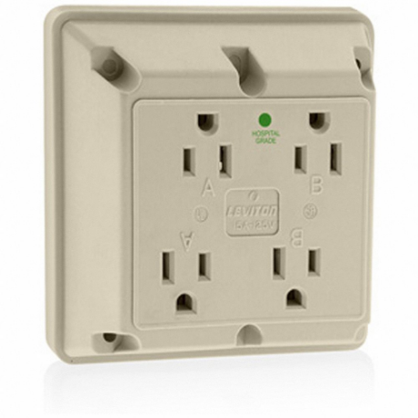 LEVITON 1254-HI Receptacle, Quad, 5-15R, 15 A, 125V AC, Ivory, 2 Poles, Screw Terminals, Hospital Grade | CR9HYC 792RY1