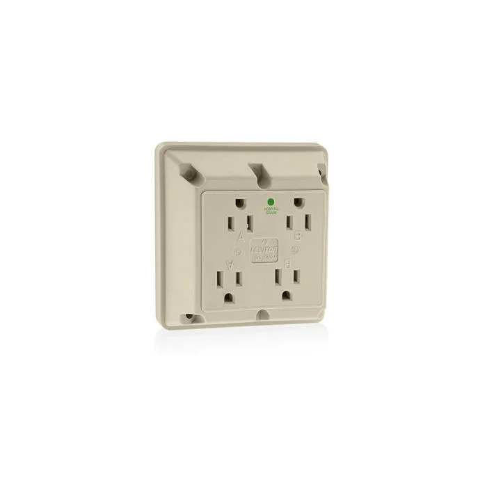 LEVITON 1254-HI Receptacle, Quad, 5-15R, 15 A, 125V AC, Ivory, 2 Poles, Screw Terminals, Hospital Grade | CR9HYC 792RY1