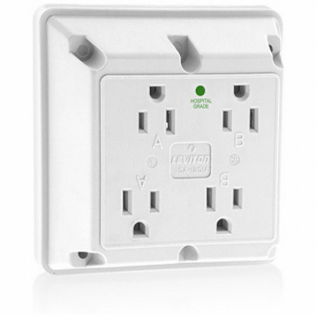 LEVITON 1254-HW Receptacle, Quad, 5-15R, 15 A, 125V AC, White, 2 Poles, Screw Terminals | CR9HYF 792RY3