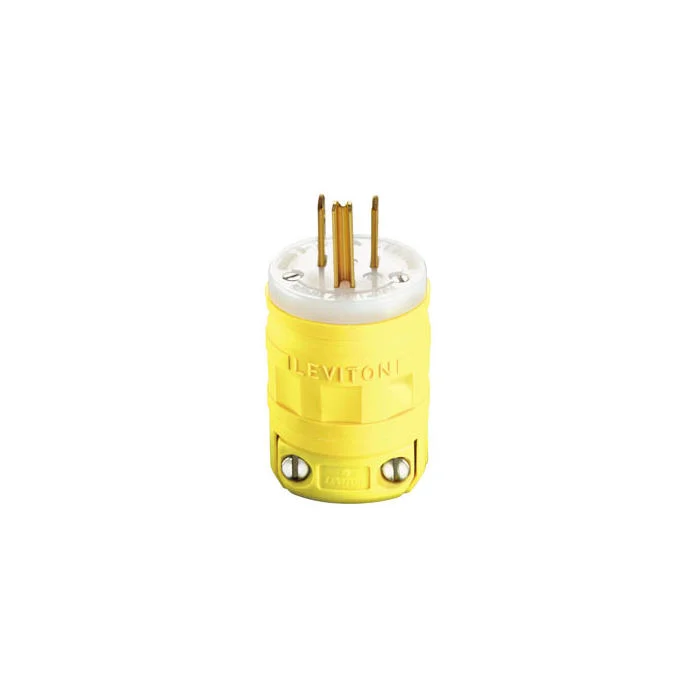 Cable Mount Grounding Straight Blade Plug, 125 VAC, 15 A, 2 Poles, 3 Wires, Yellow