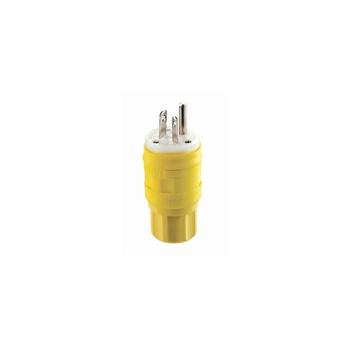 Cable Mount Grounding Watertight Straight Blade Plug, 1 Phase, 347 VAC, 15 A, 2 Poles, 3 Wires, Yellow