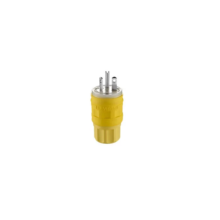 Cable Mount Grounding Watertight Straight Blade Plug, 1 Phase, 347 VAC, 20 A, 2 Poles, 3 Wires, Yellow