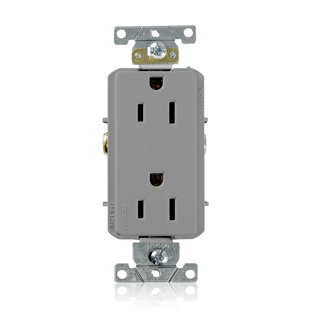 LEVITON 16252-GY Receptacle, Decorator Duplex, 5-15R, 125V AC, 15 A, 2 Poles, Gray, Screw Terminals | CR9HPZ 792T02