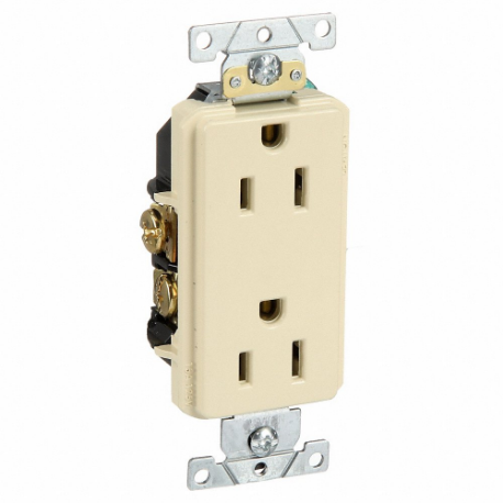 LEVITON 16252-I Receptacle, Decorator Duplex, 5-15R, 125V AC, 15 A, 2 Poles, Ivory, Screw Terminals | CR9HQB 792T03