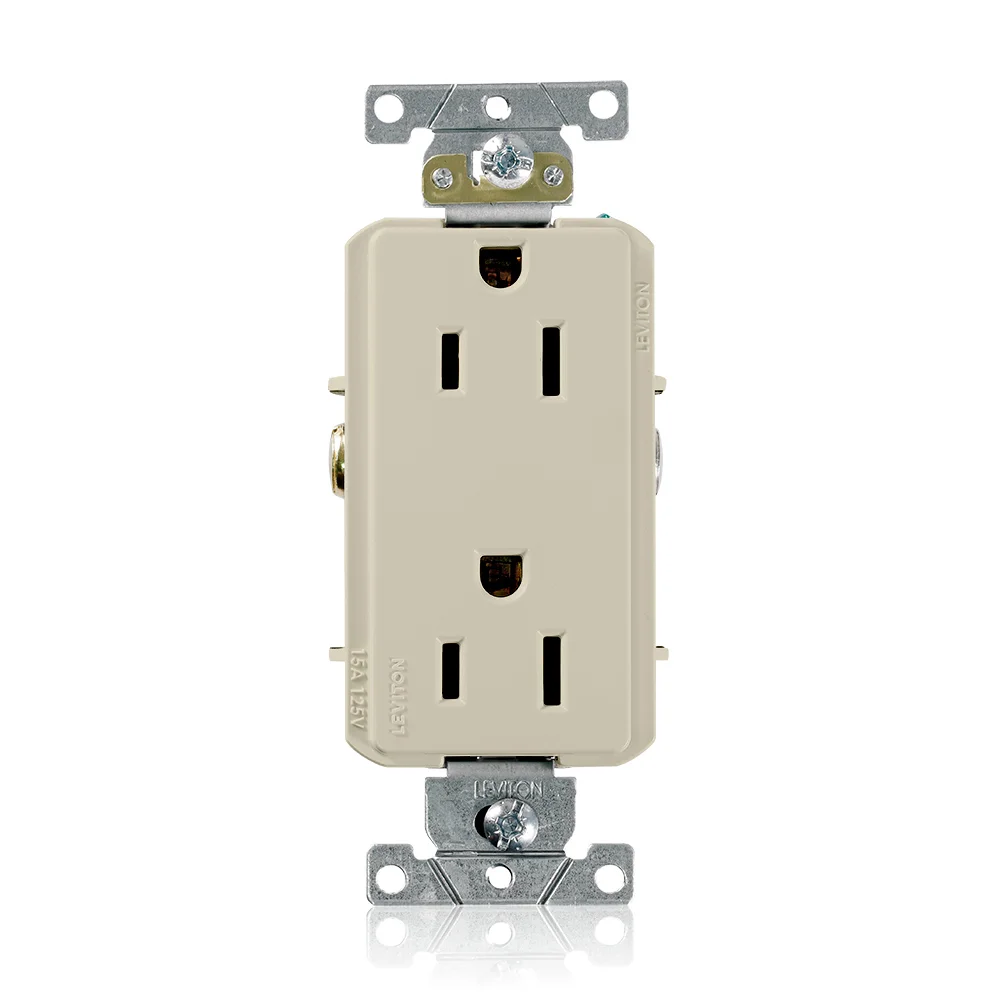 LEVITON 16252-I Receptacle, Decorator Duplex, 5-15R, 125V AC, 15 A, 2 Poles, Ivory, Screw Terminals | CR9HQB 792T03
