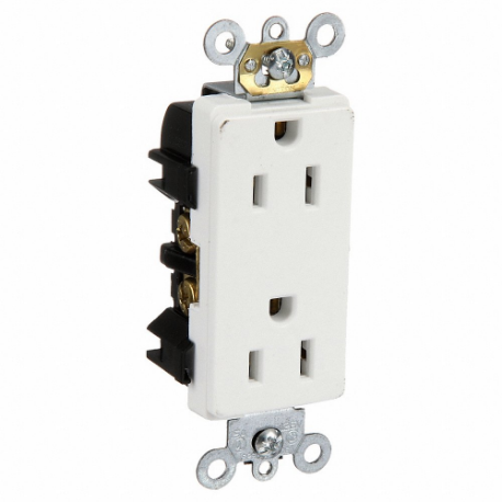 LEVITON 16252-W Receptacle, Decorator Duplex, 5-15R, 125V AC, 15 A, 2 Poles, White, Screw Terminals | CR9JAJ 792T04