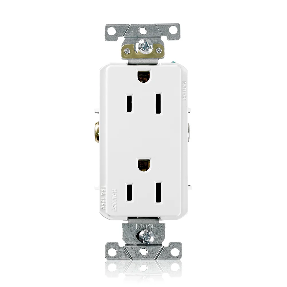 LEVITON 16252-W Receptacle, Decorator Duplex, 5-15R, 125V AC, 15 A, 2 Poles, White, Screw Terminals | CR9JAJ 792T04