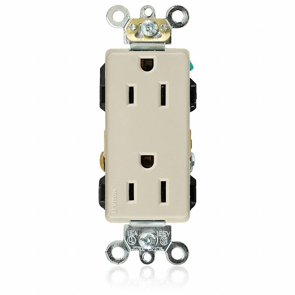 LEVITON 16262-I Receptacle, Decorator Duplex, 5-15R, 125V AC, 15 A, 2 Poles, Ivory, Screw Terminals | CR9HQC 792T06