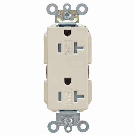 LEVITON 16342-I Receptacle, Decorator Duplex, 5-20R, 20 A, 125V AC, Ivory, 2 Poles, Screw Terminals | CR9HRT 792T09