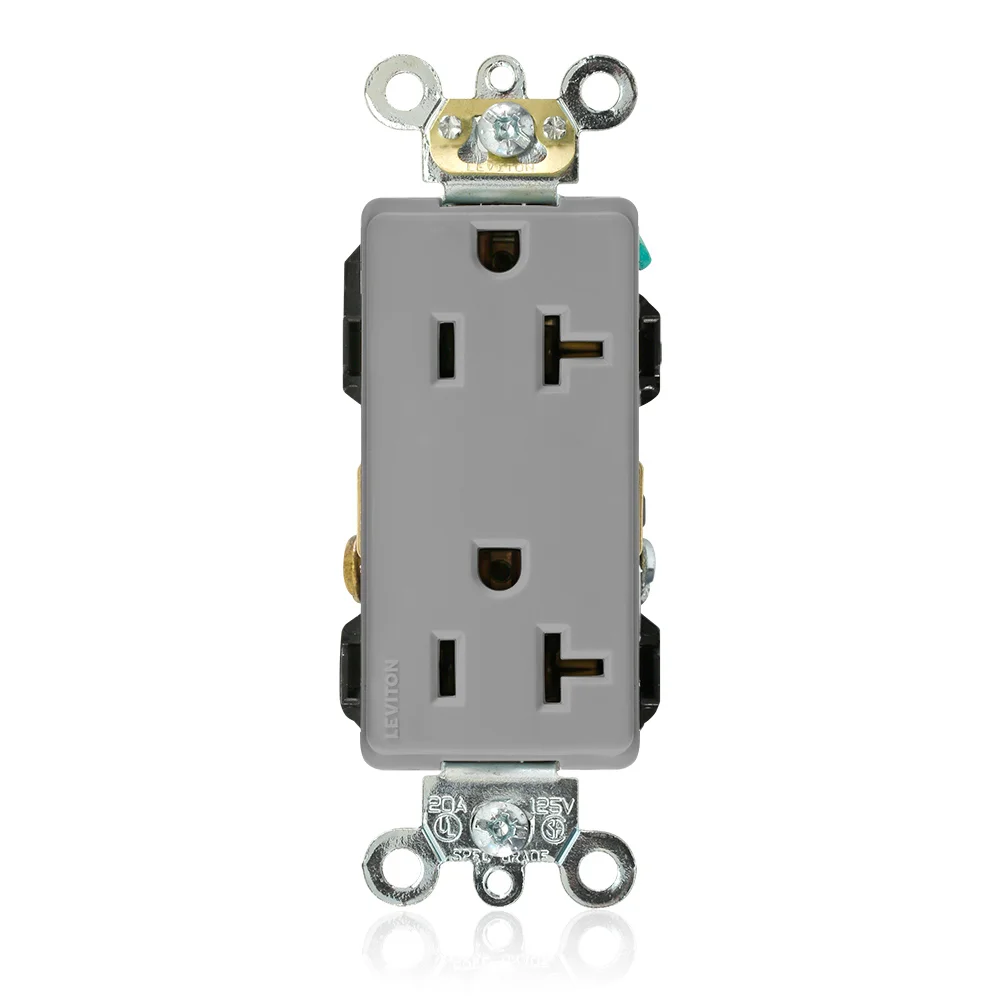 LEVITON 16362-GY Receptacle, Decorator Duplex, 5-20R, 125V AC, 20 A, 2 Poles, Gray, Screw Terminals | CR9HQV 792T17