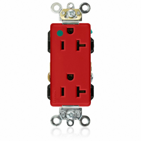 LEVITON 16362-HGR Receptacle, Decorator Duplex, 5-20R, 20 A, 125V AC, Red, 2 Poles, Screw Terminals | CR9HTB 792T19
