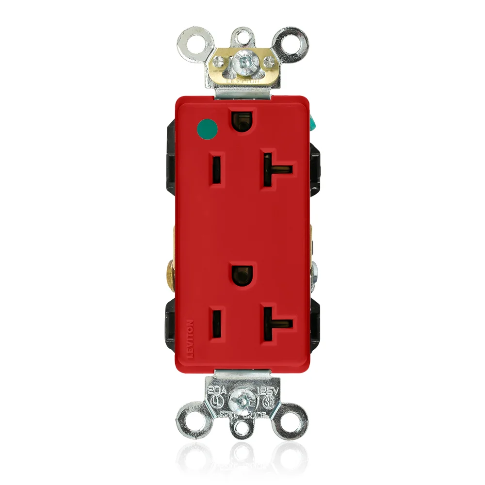 LEVITON 16362-HGR Receptacle, Decorator Duplex, 5-20R, 20 A, 125V AC, Red, 2 Poles, Screw Terminals | CR9HTB 792T19
