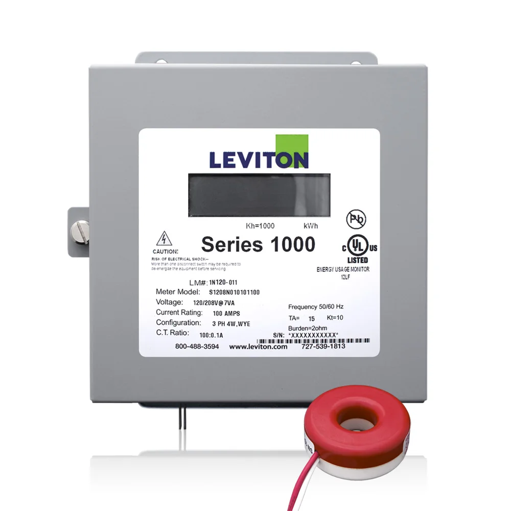 Surface Mount Solid Meter Kit, 1-Phase, 277 VAC, 100 A, LCD Display, Isolated Pulse Output Communication, 2-Wire