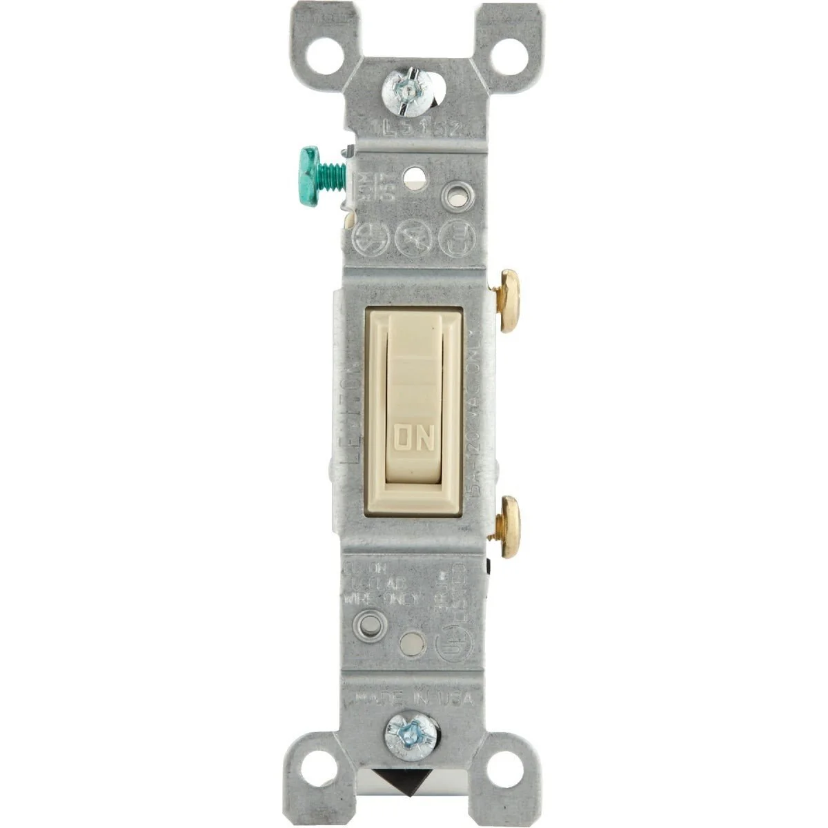 Residential Grade 15 Amp Toggle Single Pole Grounded Switch, Ivory