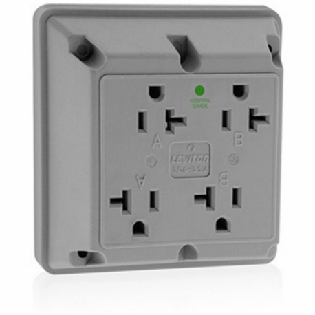 LEVITON 21254-HGY Receptacle, Quad, 5-20R, 20 A, 125V AC, Gray, 2 Poles, Screw Terminals, Hospital Grade | CR9HYG 792T29