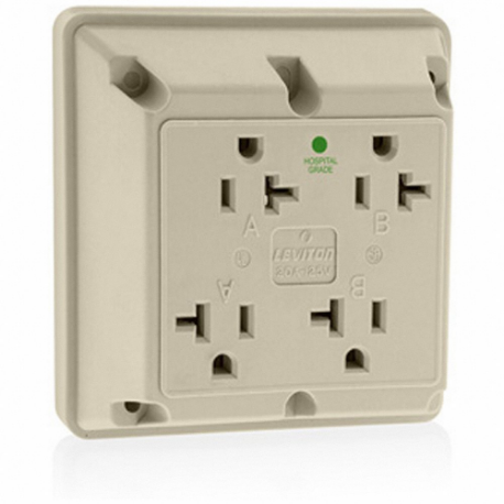 LEVITON 21254-HI Receptacle, Quad, 5-20R, 20 A, 125V AC, Ivory, 2 Poles, Screw Terminals, Hospital Grade | CR9JCP 792T30