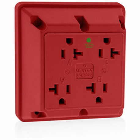 LEVITON 21254-HR Receptacle, Quad, 5-20R, 20 A, 125V AC, Red, 2 Poles, Screw Terminals, Hospital Grade | CR9HYL 792T31