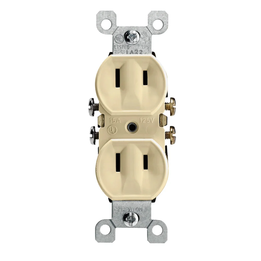LEVITON 223-I Receptacle, Duplex, 1-15R, 15 A, 125V AC, Ivory, 2 Poles, Screw Terminals, Std Resist | CR9HTG 792T37