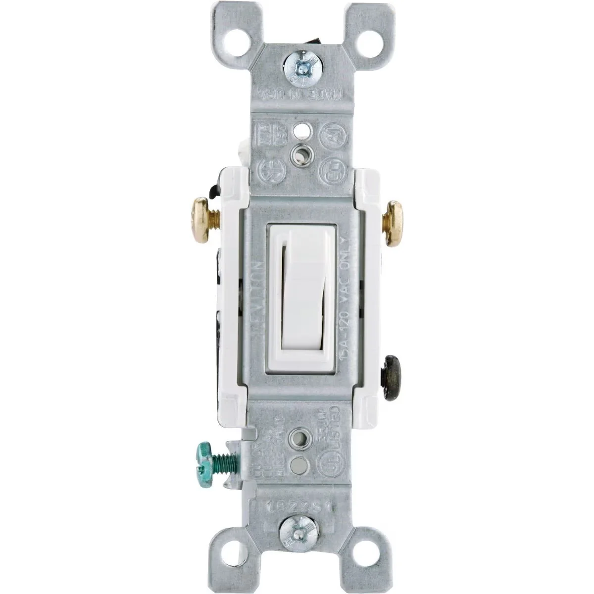 Quiet Grounded Toggle White 15A 3-Way Switch