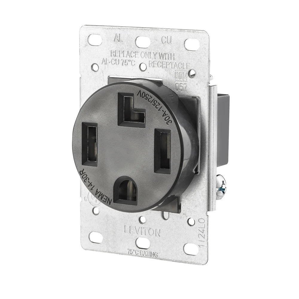 LEVITON 278-S00 Receptacle, Single, 14-30R, 30 A, 125/250V AC, Black, 3 Poles, Screw Terminals, Std Resist | CR9HYQ 792TC0