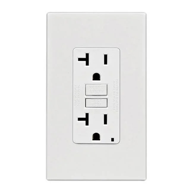 Screwless Wall Plate GFCI Receptacle, White, 20 Amp, 125 V