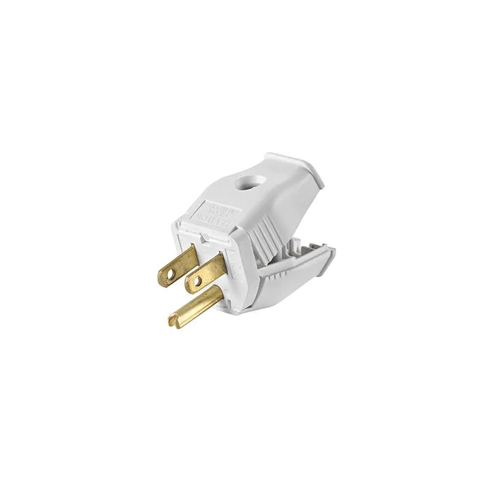 Clamptite Hinged Grounding Plug, 125 VAC, 15 A, 2 Poles, 3 Wires, White